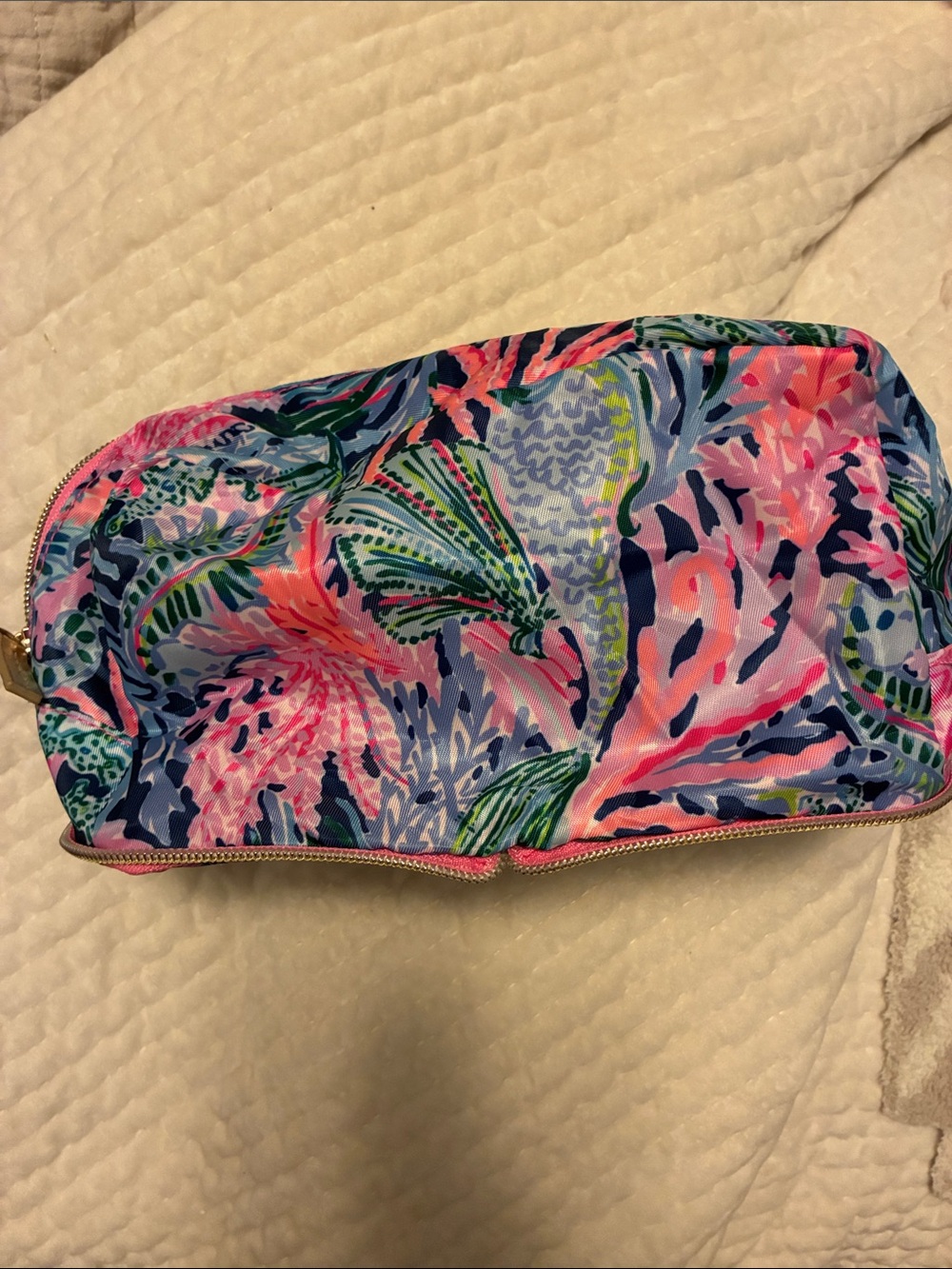 Lilly Pulitzer Sound The Sirens Cosmetic Bag Travel Makeup Pouch Blue Pink